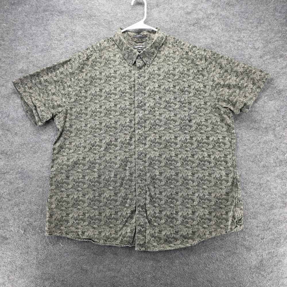 Eddie Bauer Shirt Mens 2XL Green Short Sleeve Button Up Classic Fit Floral